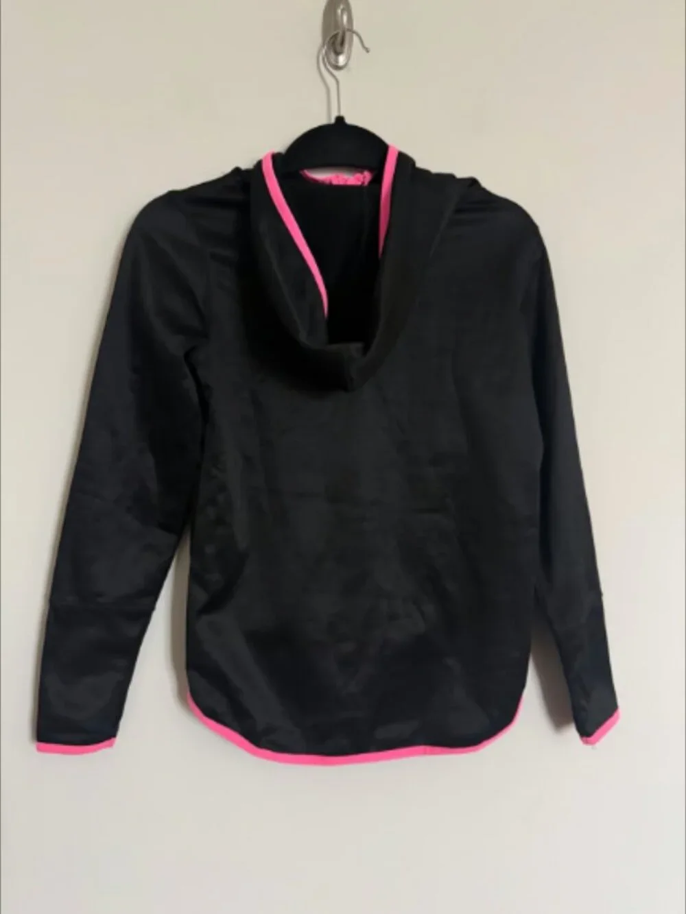 Justice Girls Hoodie Size 12 Black Pink Athletic Zip Up Jacket
